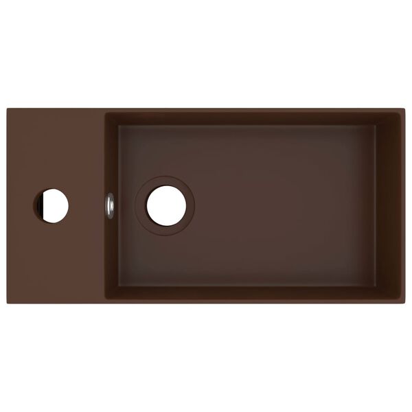 vidaXL Kopalniški umivalnik z luknjo keramičen temno rjav