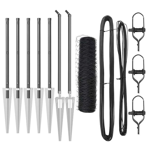 vidaXL Ogrodje s stebri Siva 0.5 x 10 m Jeklo s PVC premazom