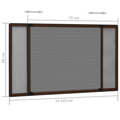 vidaXL Raztegljiv komarnik za okna rjav (75-143)x50 cm