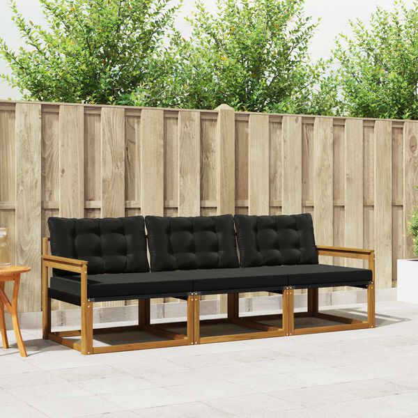 vidaXL Zunanja garnitura za sedenje z blazino 3 pcs Naravna in črna