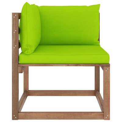 vidaXL Vrtni kotni kavč iz palet s svetlo zelenimi blazinami