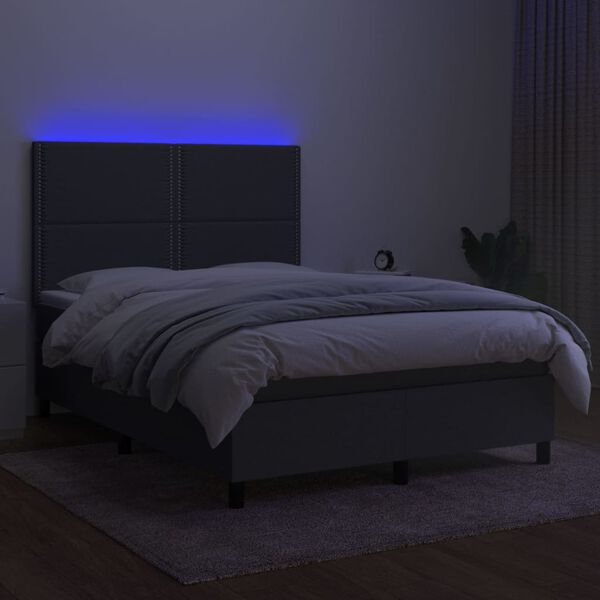 vidaXL Box spring postelja z vzmetnico LED temno siva 140x190 cm blago