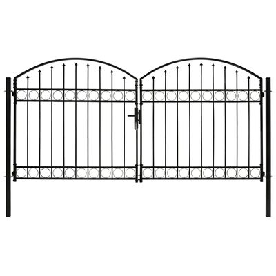 vidaXL Dvojna vrata za ograjo zaobljena jeklo 300x125 cm črna
