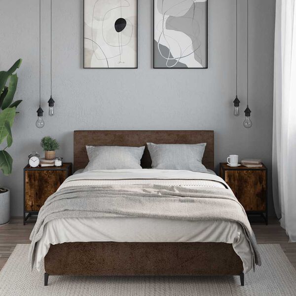 vidaXL Nočna omarica 2 kosa dimljen hrast 40x31x50 cm inž. les/kovina