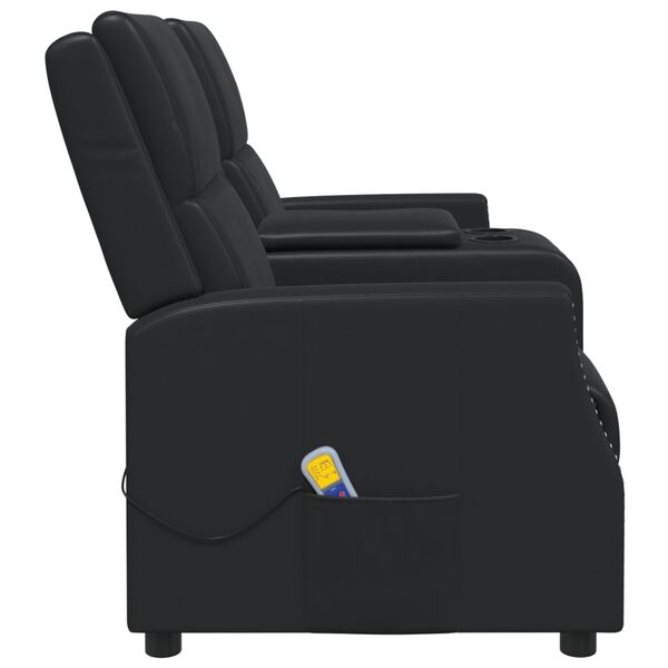 vidaXL Masažni dvosed z držali za skodelico črn iz umetnega usnja