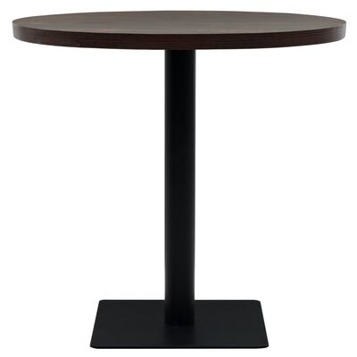 vidaXL Bistro miza mediapan in jeklo okrogla 80x75 cm temna jesenovina