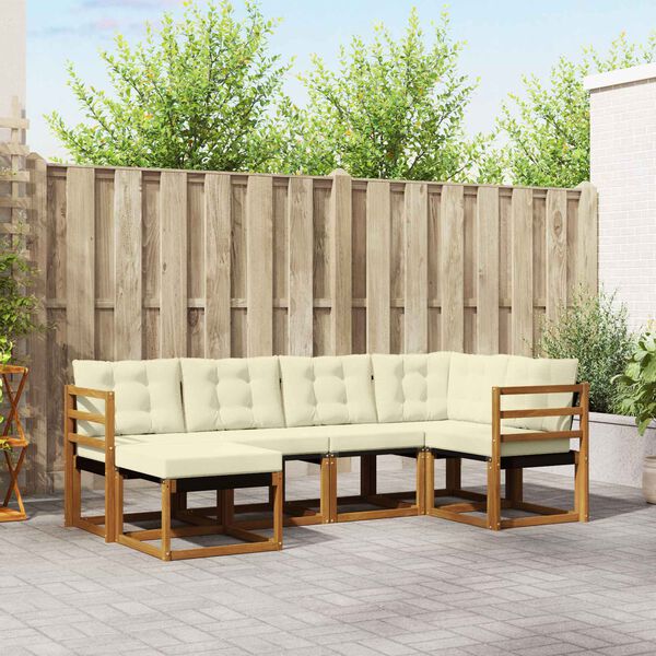 vidaXL Zunanja garnitura za sedenje z blazino 6 pcs Naravna in smetana