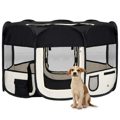vidaXL Zložljiva pasja ograjica s torbo črna 125x125x61 cm