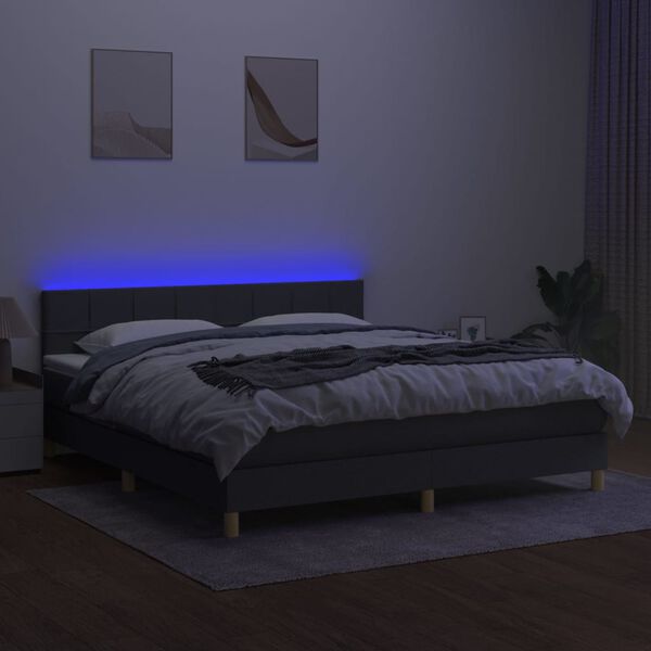 vidaXL Box spring postelja z vzmetnico LED temno siva 180x200 cm blago