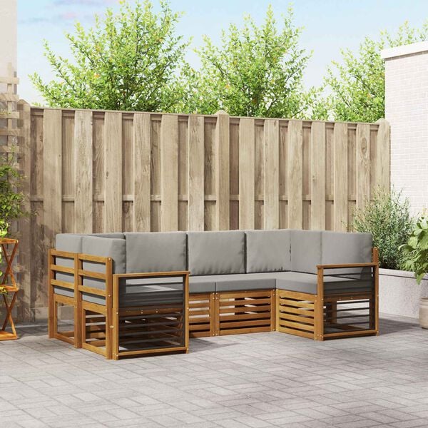 vidaXL Kotna sedežna garnitura z blazino 6 pcs Naravna in svetlo siva