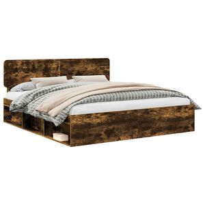 vidaXL Konstrukcija postelje z vzglavjem Dimljeni oreh 200 x 200 cm