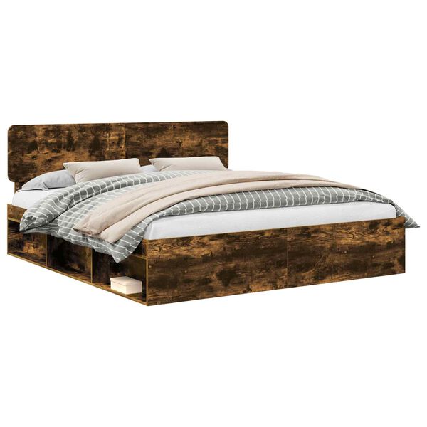 vidaXL Konstrukcija postelje z vzglavjem Dimljeni oreh 200 x 200 cm