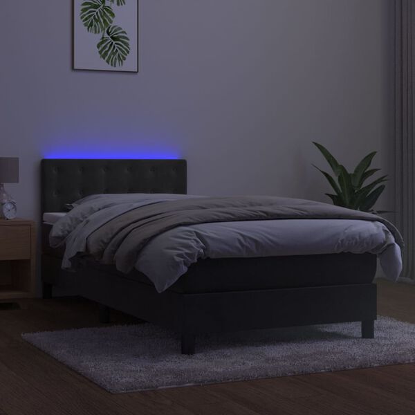 vidaXL Box spring postelja z vzmetnico LED temno siva 80x200 cm žamet