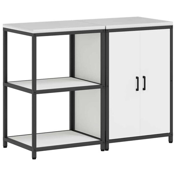 vidaXL Kuhinjski set za shranjevanje s polico 2 pcs Bela Mnogi jeklo