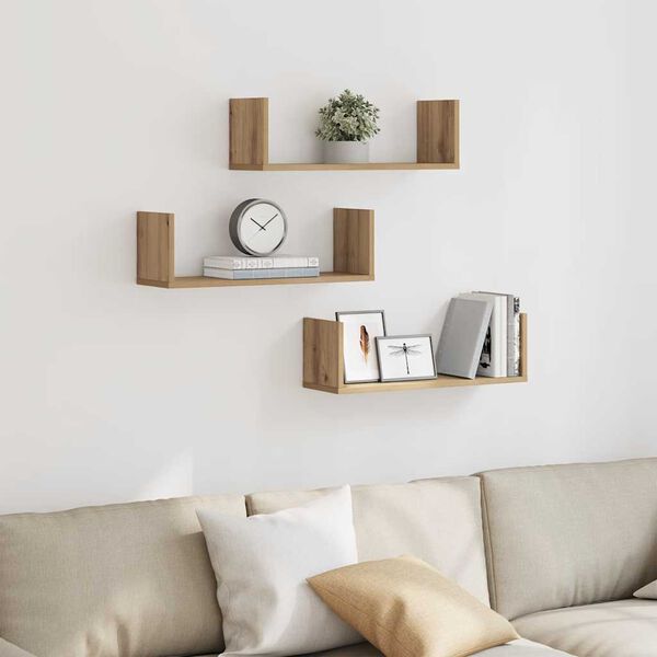 vidaXL Stenske police 3 kosi artisian hrast 58x18x18 cm inženirski les