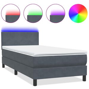 vidaXL Box spring postelja z vzmetnico LED Temno siva 80x220 cm Velvet