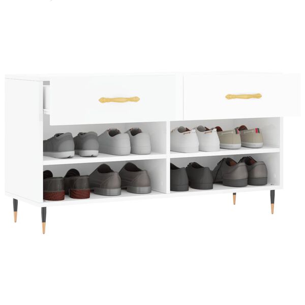 vidaXL Regal za čevlje visok sijaj bel 102x35x55 cm inženirski les