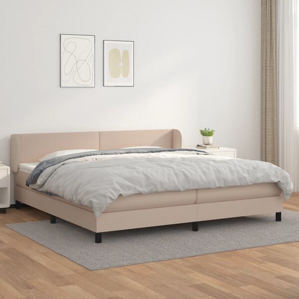 vidaXL Box spring postelja z vzmetnico kapučino 200x200 cm um. usnje