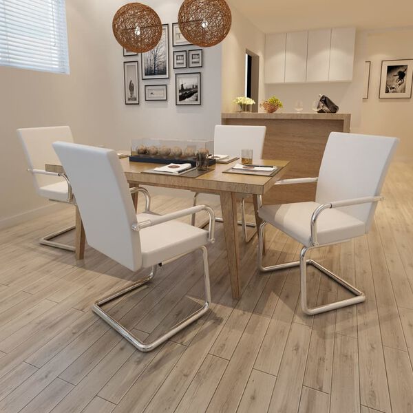 vidaXL Nihajni jedilni stoli 4 kosi belo umetno usnje