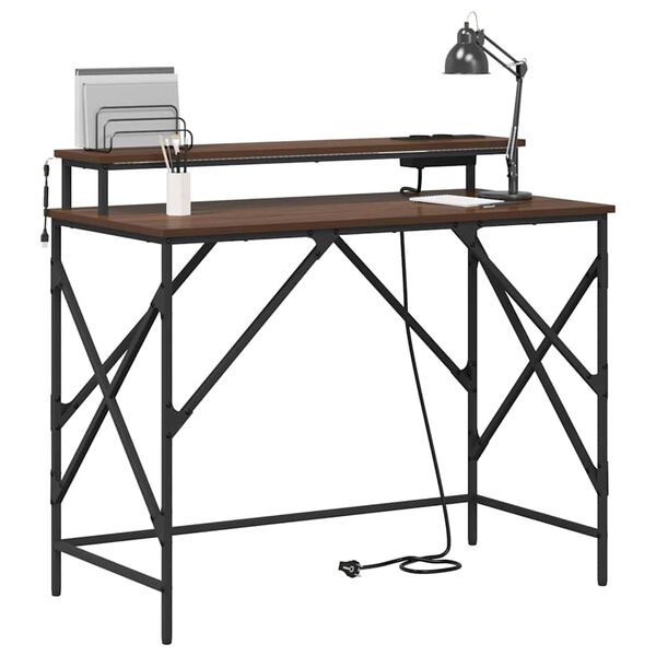 vidaXL Miza z LED lučmi Rjav hrast 100 x 50 x 86,5 cm Konstruiran les