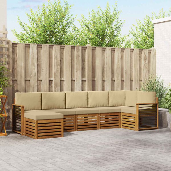 vidaXL Kotna sedežna garnitura z blazino 7 pcs Naravna in bež