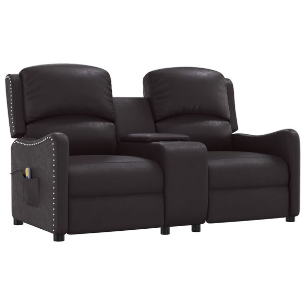 vidaXL Masažni dvosed z držali za skodelico črno sijoče umetno usnje