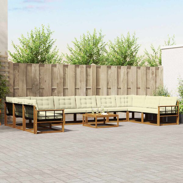 vidaXL Zunanja garnitura za sedenje 11 pcs Naravna in smetana