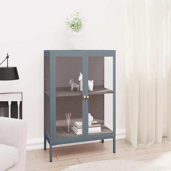 vidaXL Stranska omarica antracitna 75x35x105 cm jeklo in steklo