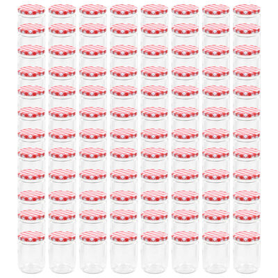 vidaXL Stekleni kozarci z belimi in rdečimi pokrovi 96 kosov 230 ml