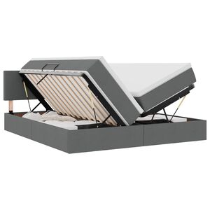 vidaXL Postelja z LED lučmi z vzglavjem Temno siva 200 x 200 cm blago