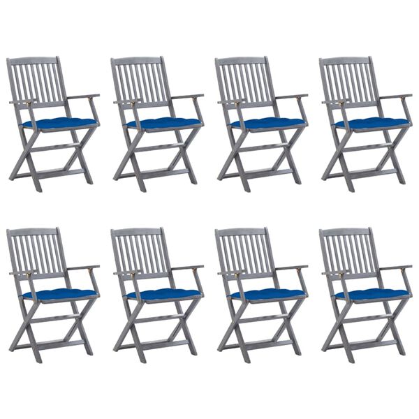 vidaXL Zložljivi zunanji stoli 8 kosov z blazinami trden akacijev les