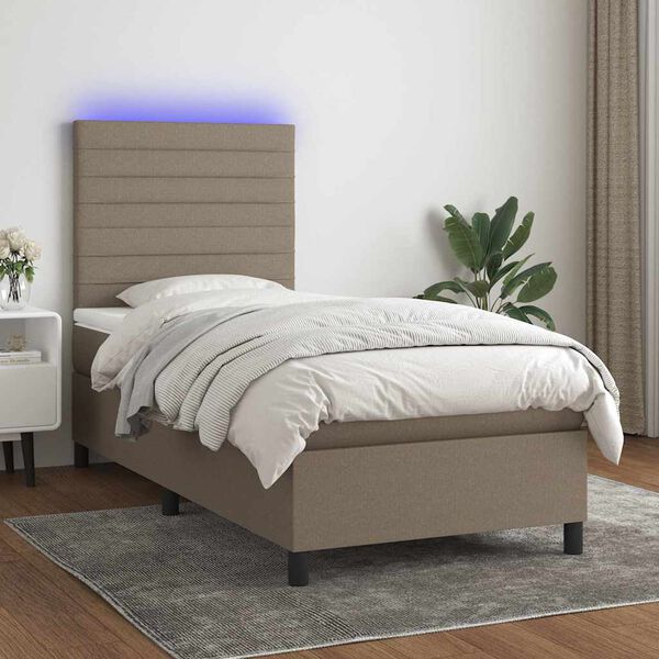 vidaXL Box spring postelja z vzmetnico LED taupe 90x190 cm blago
