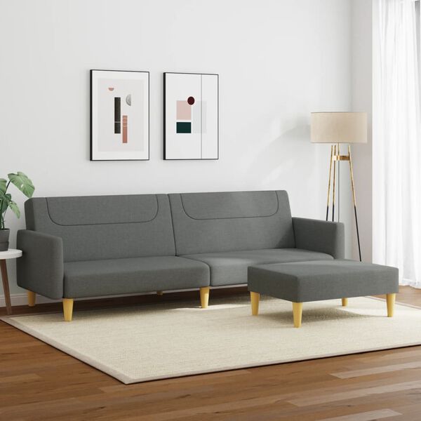 vidaXL Kavč dvosed z ležiščem in stolčkom za noge temno sivo blago