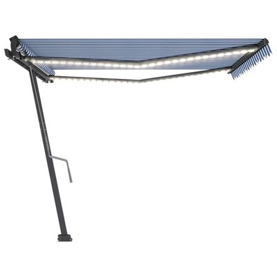 vidaXL Ročno zložljiva tenda z LED lučkami 400x350 cm modra in bela