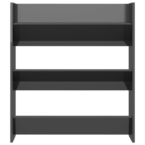 vidaXL Stenska omara za čevlje visok sijaj siva 80x18x90 cm iverna pl.