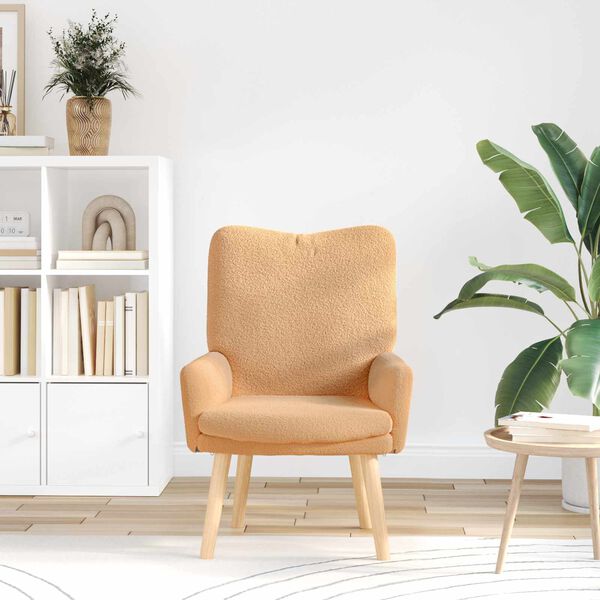 vidaXL fotelj Bež 63 x 67 x 94 cm Poliester in vezan les