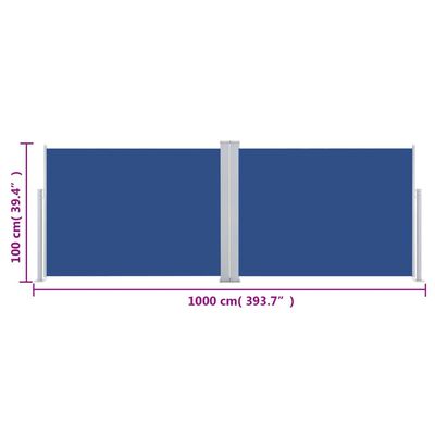 vidaXL Zložljiva stranska tenda modra 100x1000 cm