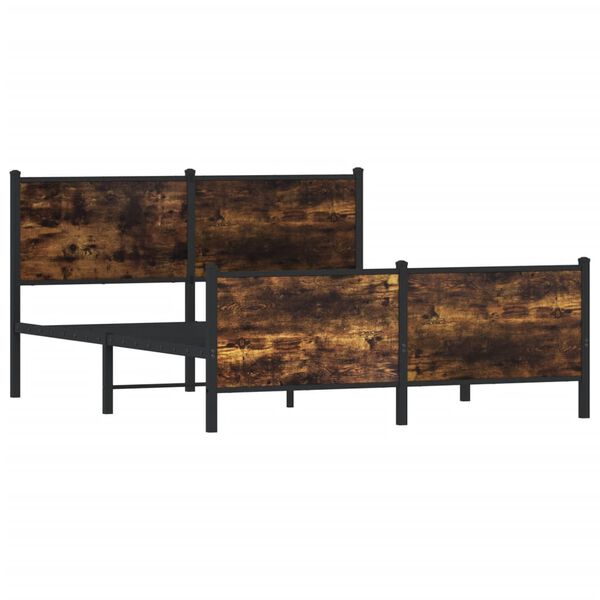 vidaXL Kovinski posteljni okvir brez vzmetnice dimljen hrast 150x200cm