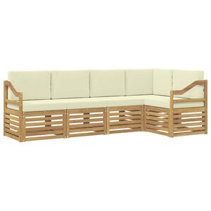 vidaXL Kotna sedežna garnitura 5 pcs Bela in krem Masiven les akacije