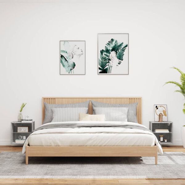 vidaXL Nočne omarice z LED lučkami stenske 2 kosa betonsko siva