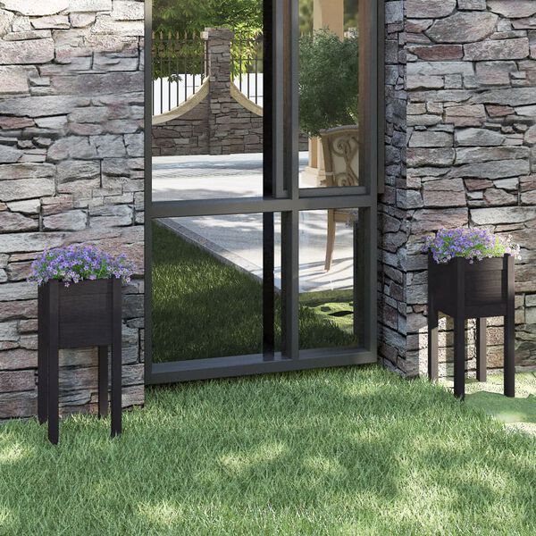 vidaXL Vrtno cvetlično korito 2 kosa črno 31x31x70 cm trdna borovina