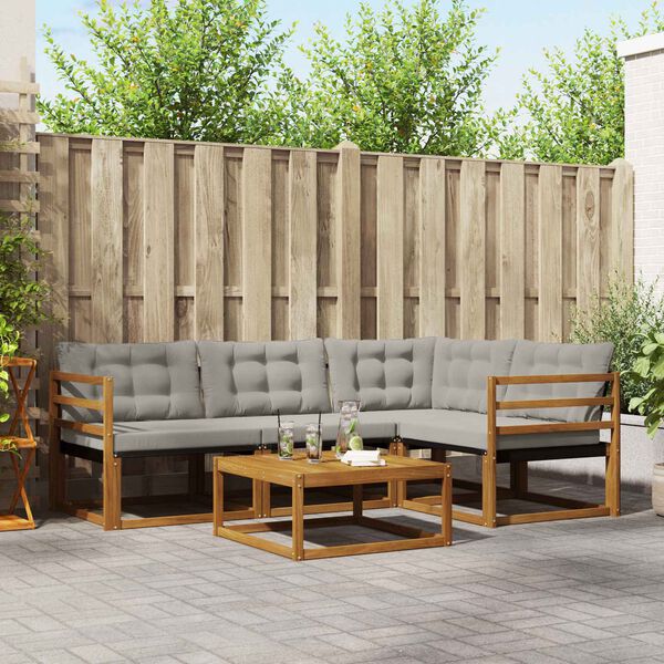 vidaXL Zunanja garnitura za sedenje 5 pcs Naravna in svetlo siva