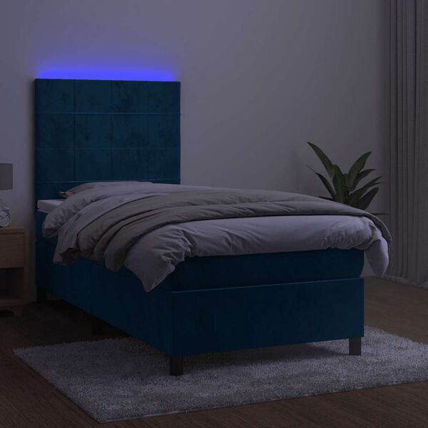 vidaXL Box spring postelja z vzmetnico LED temno modra 90x190 cm žamet