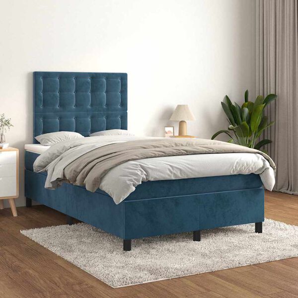 vidaXL Box spring postelja z vzmetnico temno moder 120x190 cm žamet