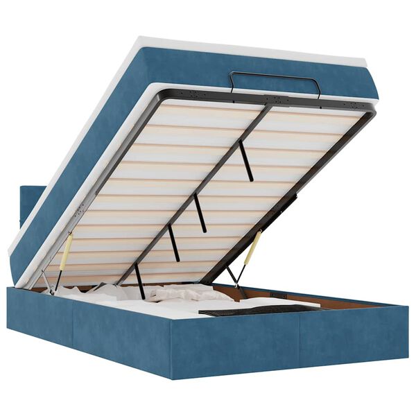 vidaXL Otomanska postelja z vzmetnico&LEDs temno modra 120x190cm žamet