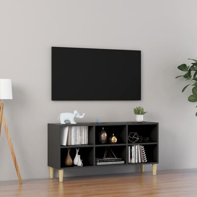 vidaXL TV omarica z lesenimi nogami siva 103,5x30x50 cm