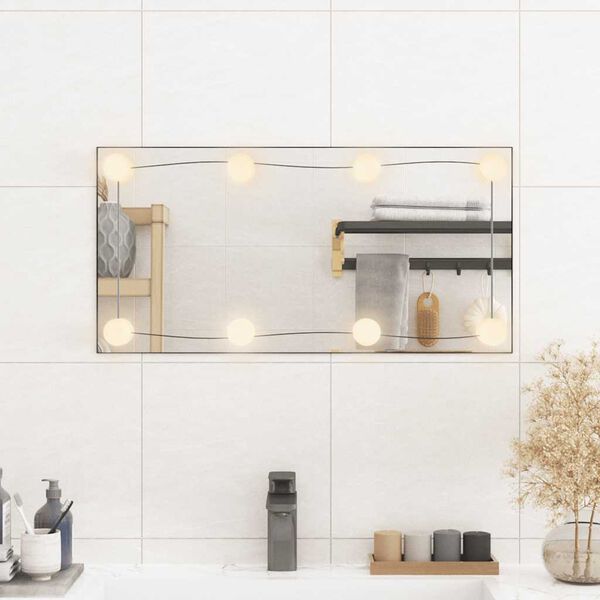 vidaXL Stensko ogledalo z LED lučmi 30x60 cm stekleno pravokotno