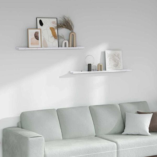 vidaXL Stenska polica 2 pcs Beli marmor 100 x 9 x 3 cm Konstruiran les