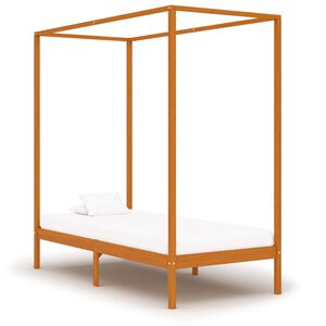 vidaXL Posteljni okvir z baldahinom medeno rjav iz borovine 90x200 cm