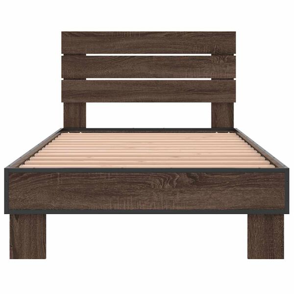 vidaXL Posteljni okvir rjav hrast 90x200 cm inženirski les in kovina